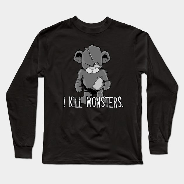 Teddy Bear Monster Killer Long Sleeve T-Shirt by Angry Brain Artworks